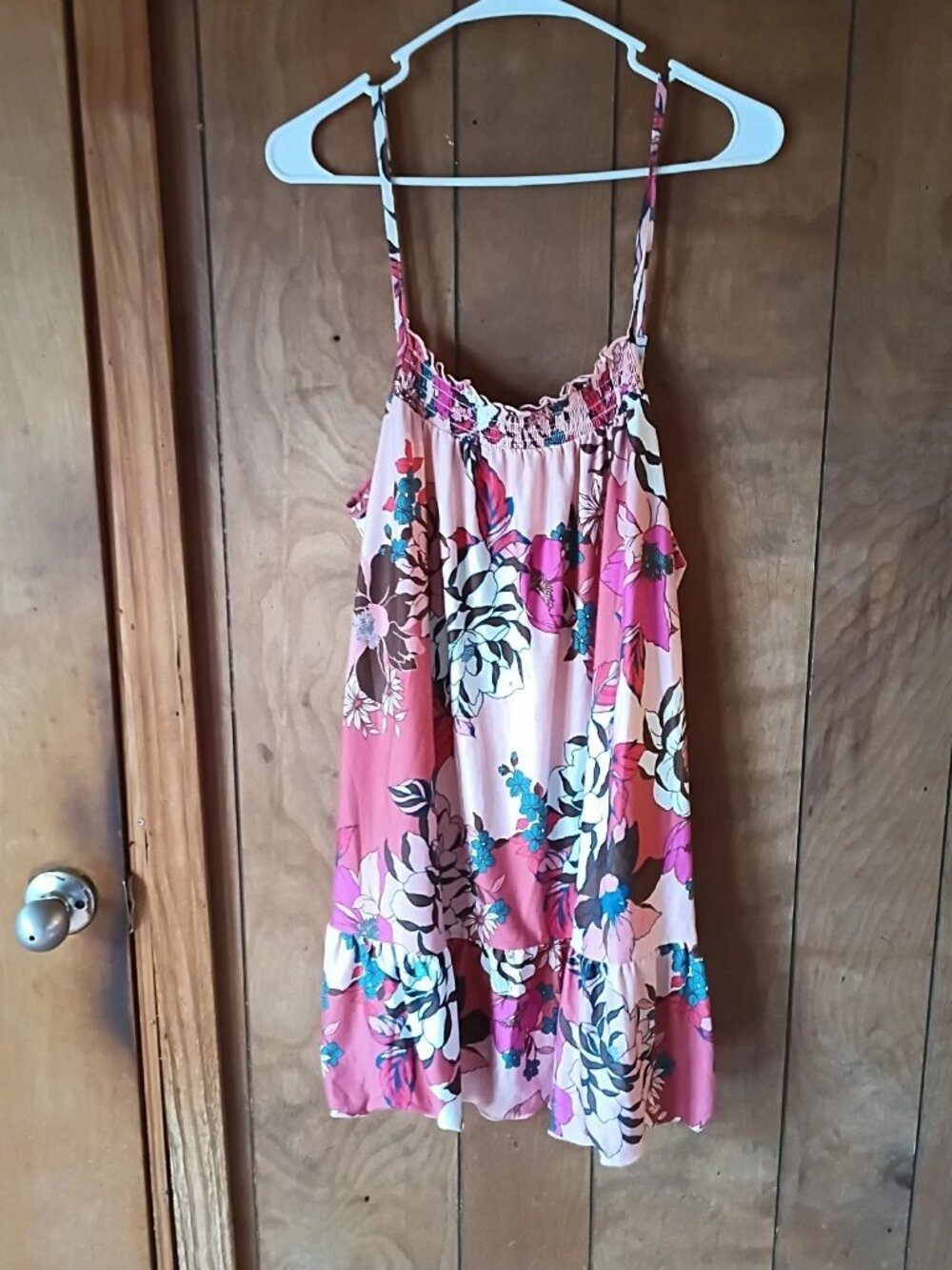 Joyspun Women's Floral Cami Tank Top Size L Pink Sleeveless Polyester Spandex